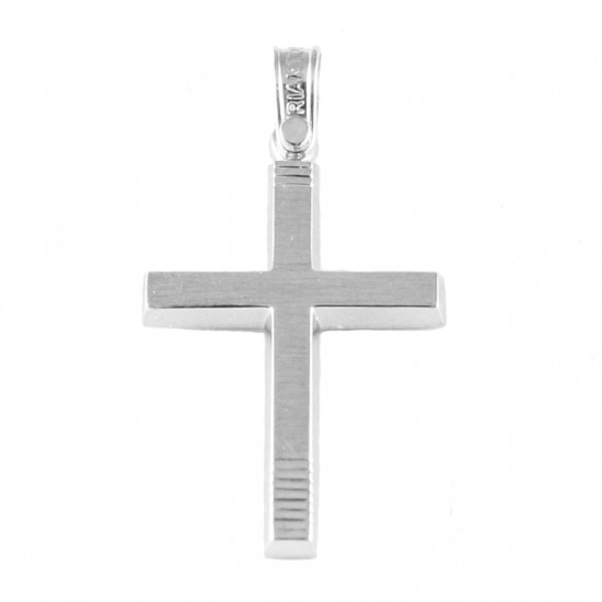 Cross in white gold K14 polished and rough for baptism 18332