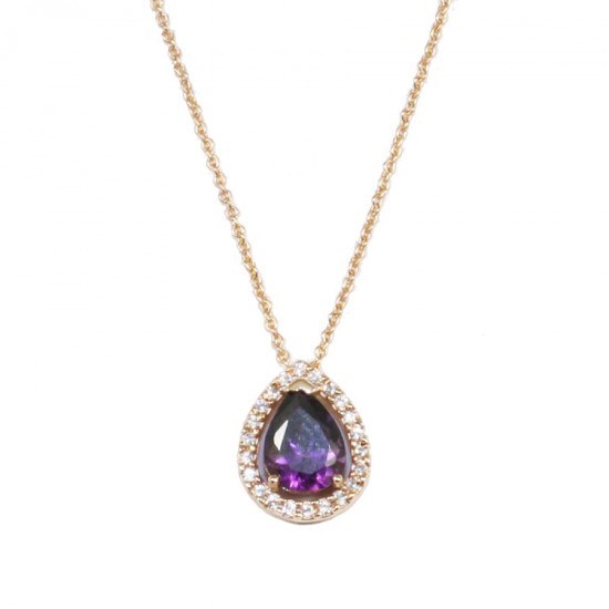 Rose gold necklace K14 rosette with white zircon and stone in the color of amethyst 25622