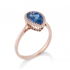 Rose gold ring K18 with London blue topaz in the shape of a drop and white natural diamonds  44110