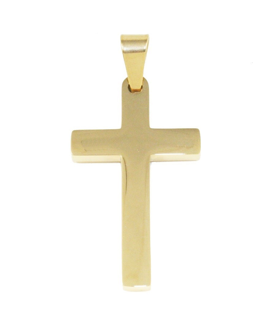 Mens gold stainless steel cross pendant minimal 45mm