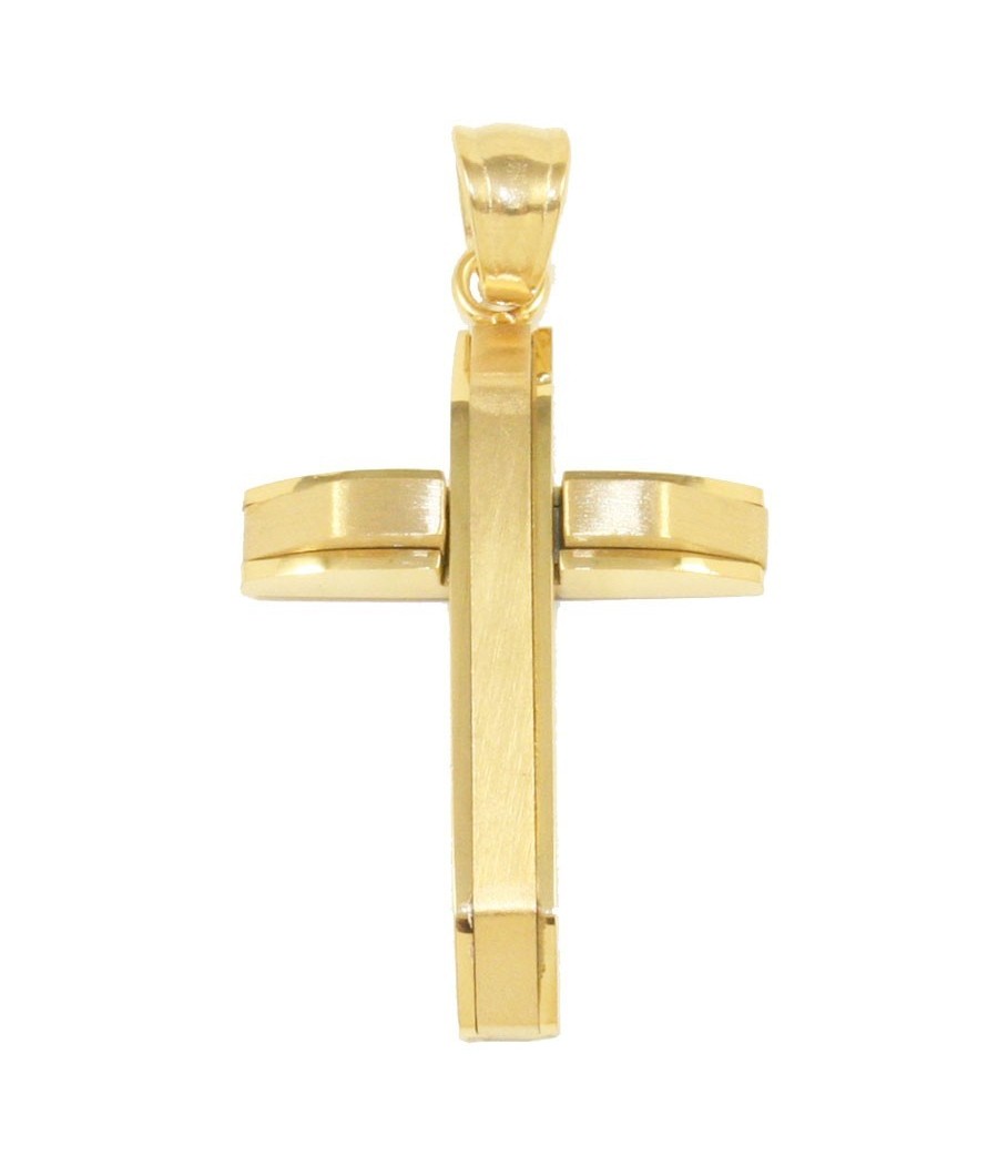 Mens gold stainless steel cross pendant 35mm modern design