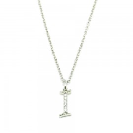 Silver necklace with letter I platinum and white zircons Chain length 40-45cm