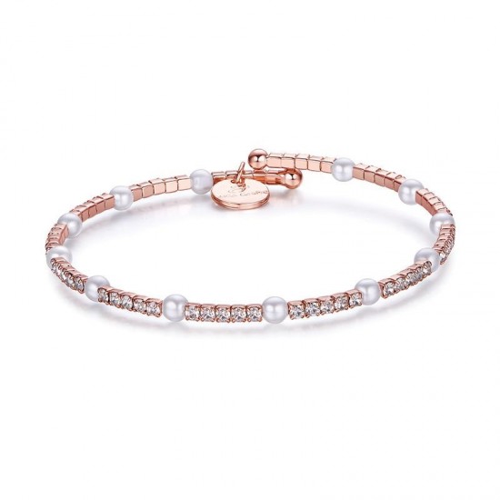 Bracelet with synthetic pearls in rose gold color with white crystals made of stainless steel  BK1399