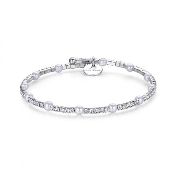 Bracelet with synthetic pearls in white color with white crystals made of stainless steel BK1398