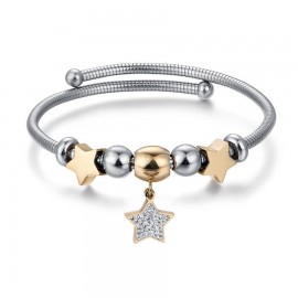 Bracelet with stars in gold color made of stainless steel and white crystals BK1950