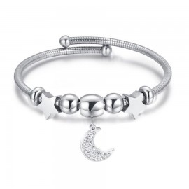 Bracelet with stars and the moon in white color and white crystals made of stainless steel  BK1960