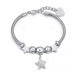 Bracelet with stars in white color and white crystals made of stainless steel BK1949