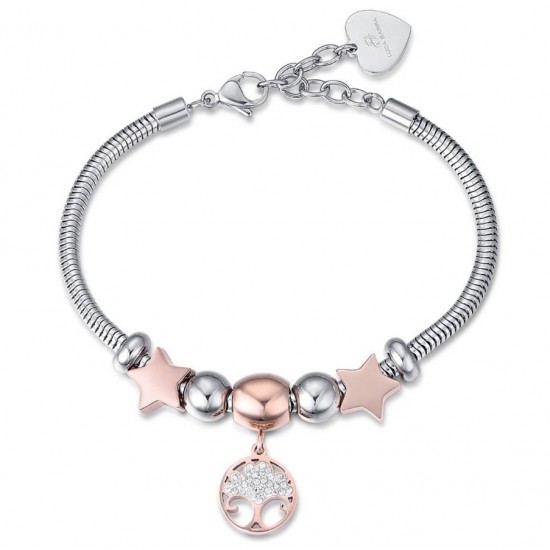 Bracelet with stars and the tree of life in rose gold color and white crystals  BK1951