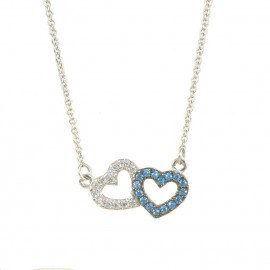 Necklace white gold K9 with hearts with white and blue zircon 1212