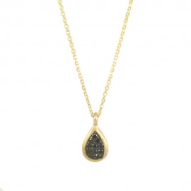 Gold necklace K9 with drop design and black zircons 09597