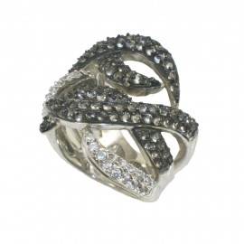 Silver ring platinum white and black zircons No. 55