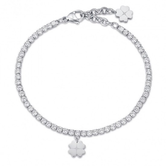 Tennis woman bracelet with the four-leaf clover of luck and white crystals  BK1975