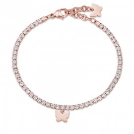Bracelet with butterfly in rose gold color and white crystals  BK1971