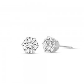 Solitaire earrings in silver color with white crystals made of stainless steel  OK918