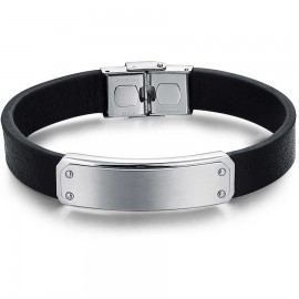 Men's stainless steel handcuffs in silver color and leather strap BA1131