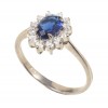 Sterling silver solitaire ring with rosette in blue and white zircons  197194