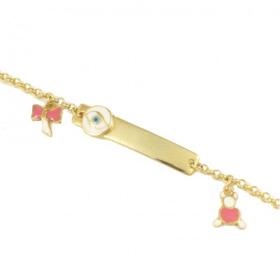 Children's silver bracelet gold-plated for christening and designs with enamel