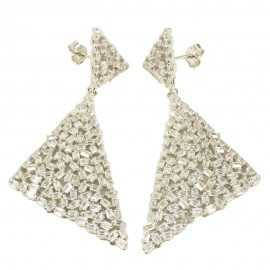 Silver triangles earrings with European AAA quality frosted type zircon in white Color 1224880
