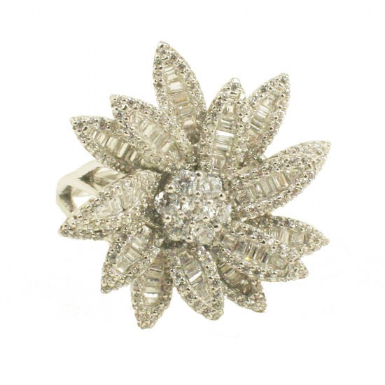 Flower ring made of silver with European AAA quality zircon in white color  883520
