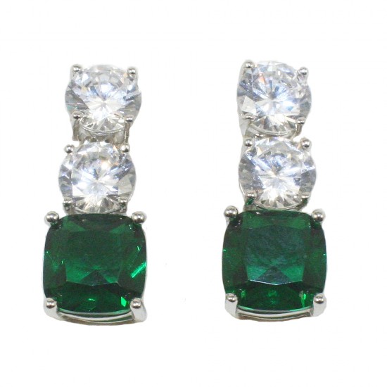Earrings with silver pendants with European AAA quality white and green zircons 461940