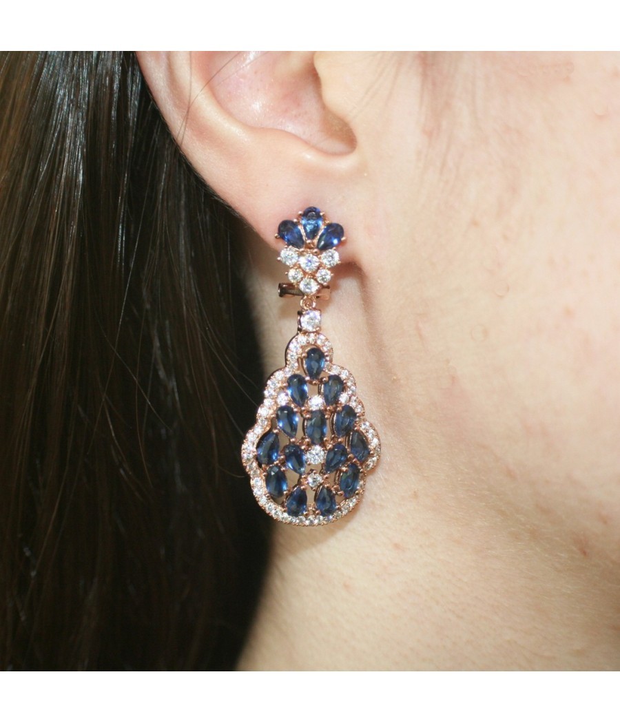 Earrings with silver pendant with white and blue zircon  1385520