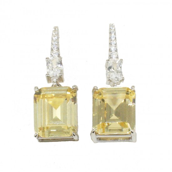 Silver earrings with European AAA quality zircon in white and yellow citrine color 8837