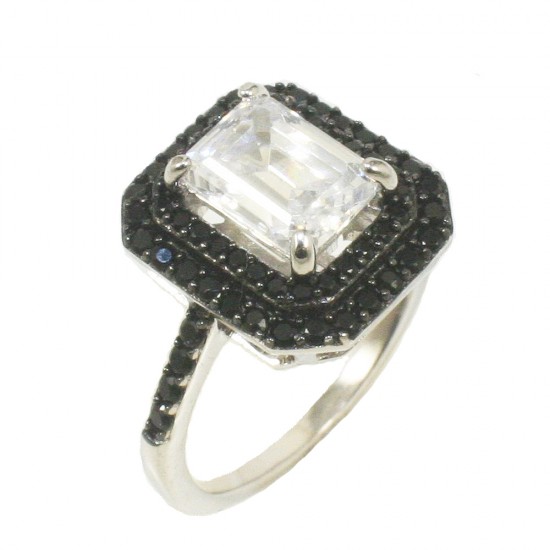 Princess ring made of silver with European AAA quality zircons in white and black color 381670