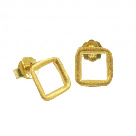 Σκουλαρίκια χρυσά Κ14 τετράγωνα με σατινέ 08105
