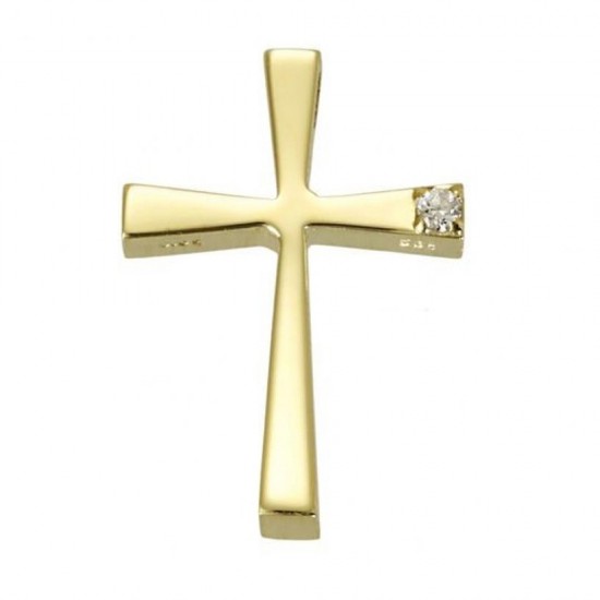 Cross K14 gold polished with white zircons for baptism or for engagement  36536