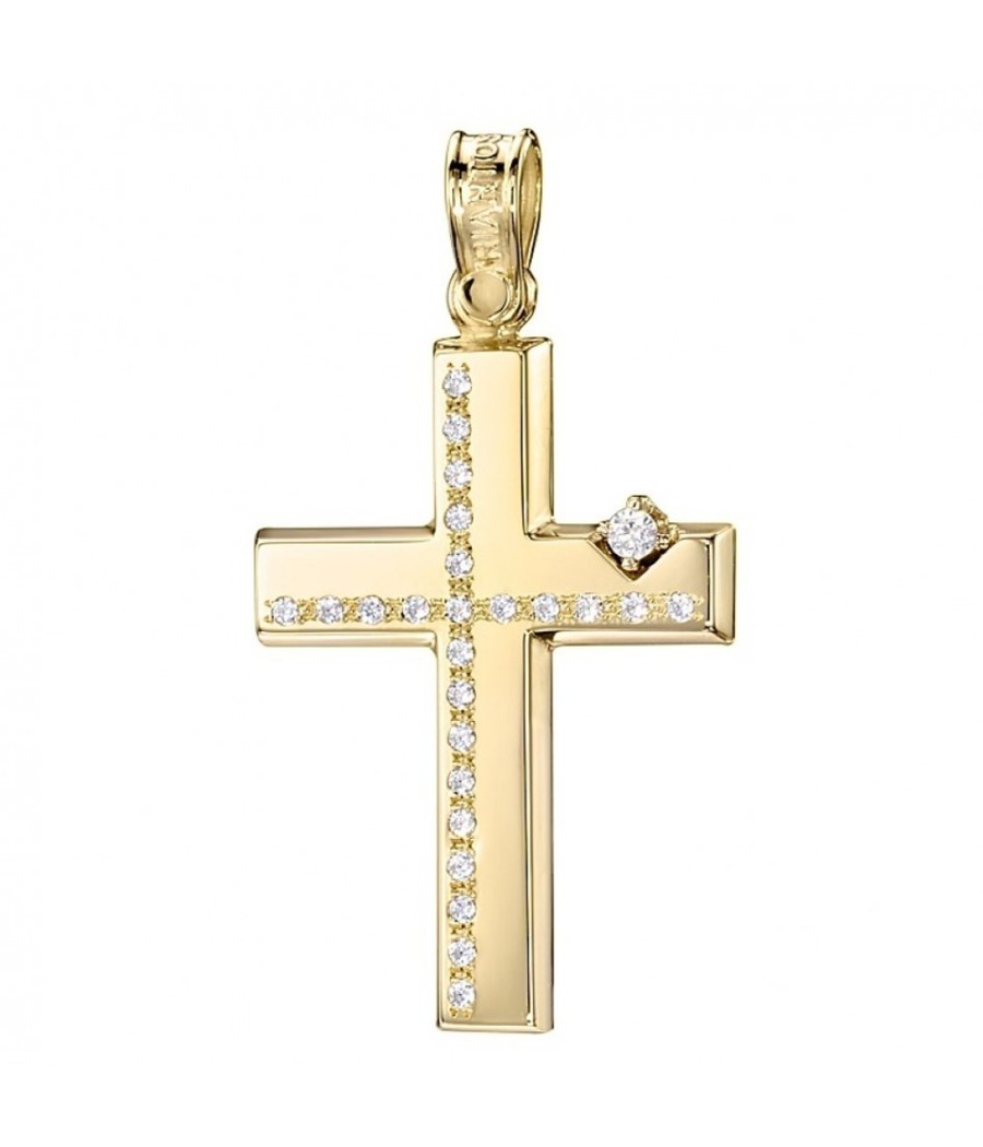 Cross K14 Gold with White Zircons – Ideal for Baptism or Engagement