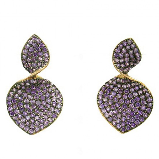 Silver earrings 925 with natural amethyst color zircons and rose gold plating