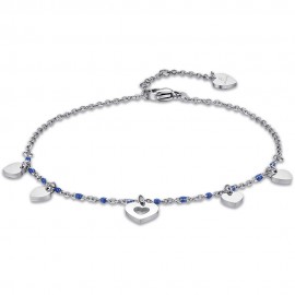 Foot chain with hearts and blue colored stones made of stainless steel CV118