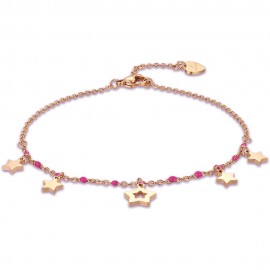 Foot chain with stars in pink gold color with stones in red stainless steel  CV120