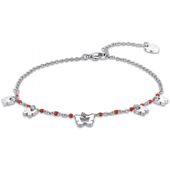 Foot chain with butterflies in silver color made of stainless steel  CV119