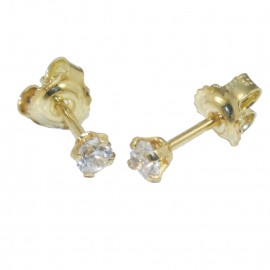 Earrings gold K14 solitaire with natural zirconia  07028G