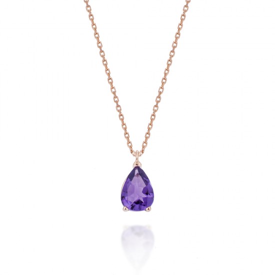 Necklace in rose gold K18 with natural Amethyst 0.64ct in the shape of a drop N0688