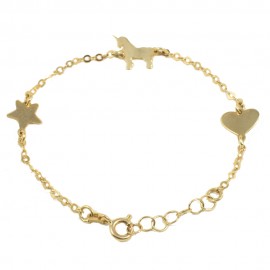 Children's bracelet in gold K9 with star designs the unicorn and the heart 1313