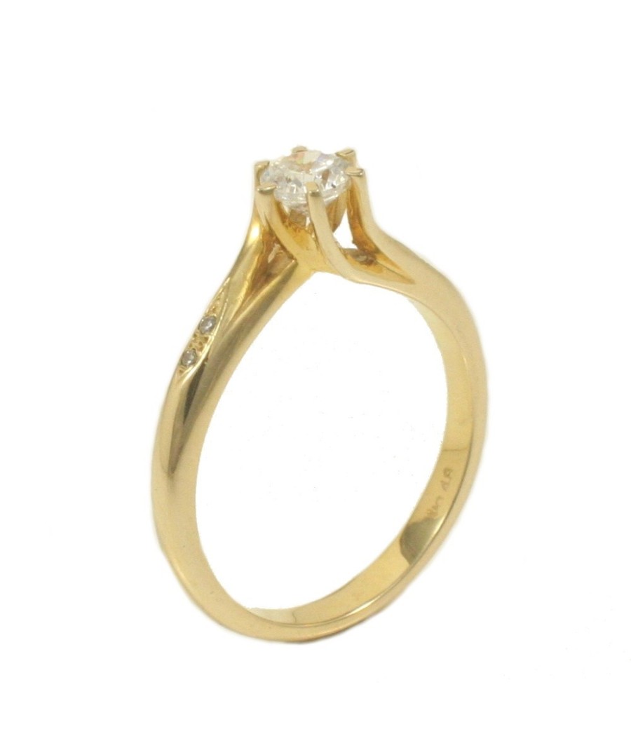 14K Gold Solitaire Ring Flame Design with White Zirconia
