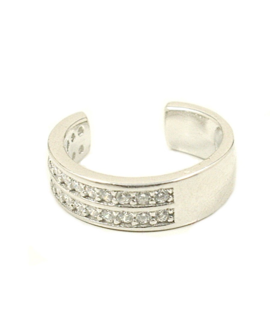 Silver earring for the middle of the ear ring with white zircons 2914