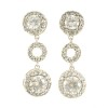 Silver earrings with rosettes hanging with zircons in white color