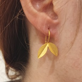 Earrings in gold K14 handmade with tree leaves design E119
