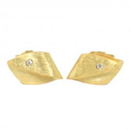 Σκουλαρίκια σε χρυσό Κ14 χειροποίητα και ζιρκόνια σε λευκό χρώμα EB231