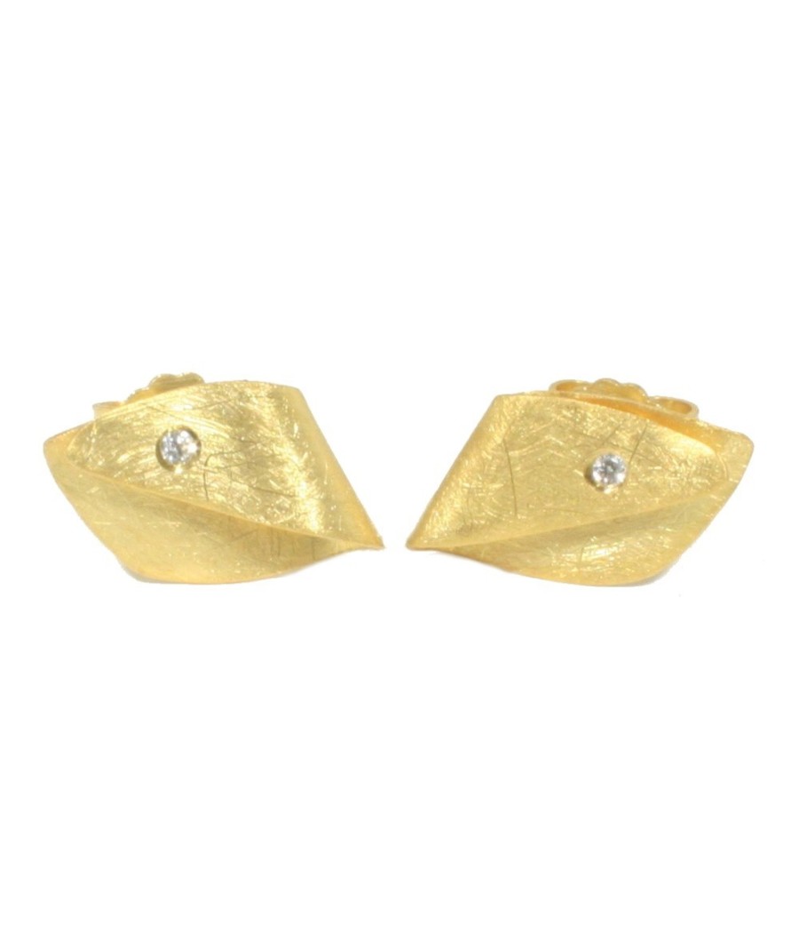Earrings in gold K14 handmade and zircons in white color  EB231