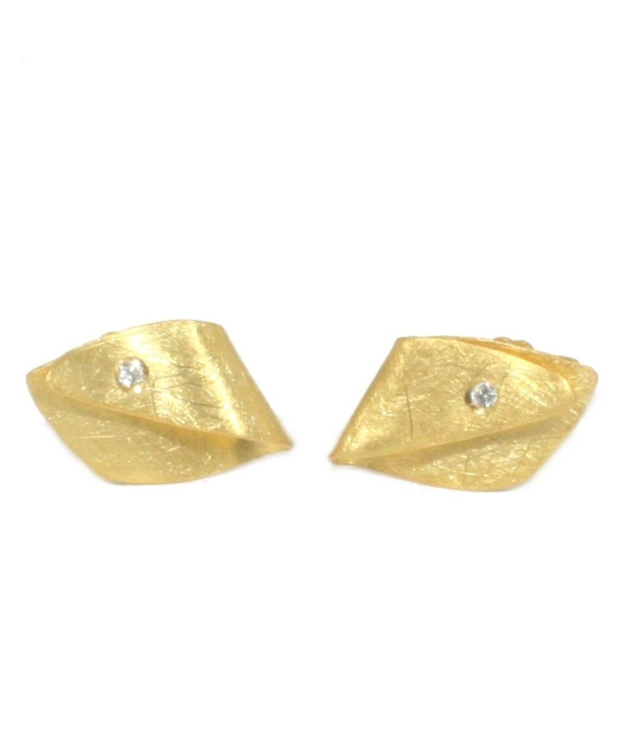 Earrings in gold K14 handmade and zircons in white color  EB231