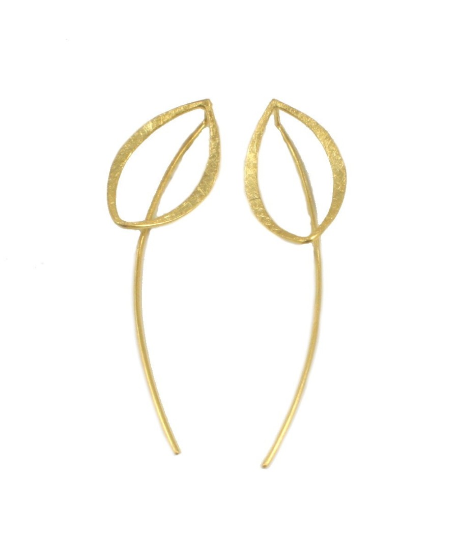 Earrings in gold K14 handmade with tree leaves design E109