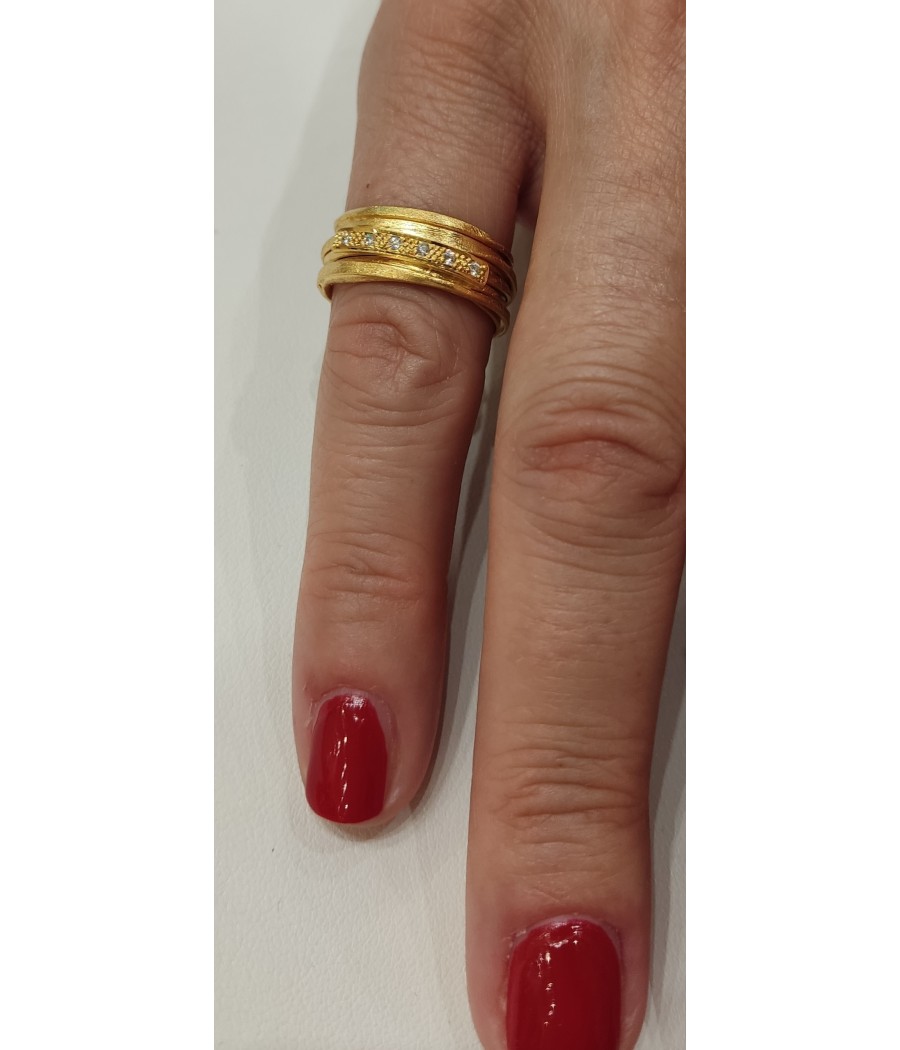 Handmade 14K gold satin ring with white zircon stones