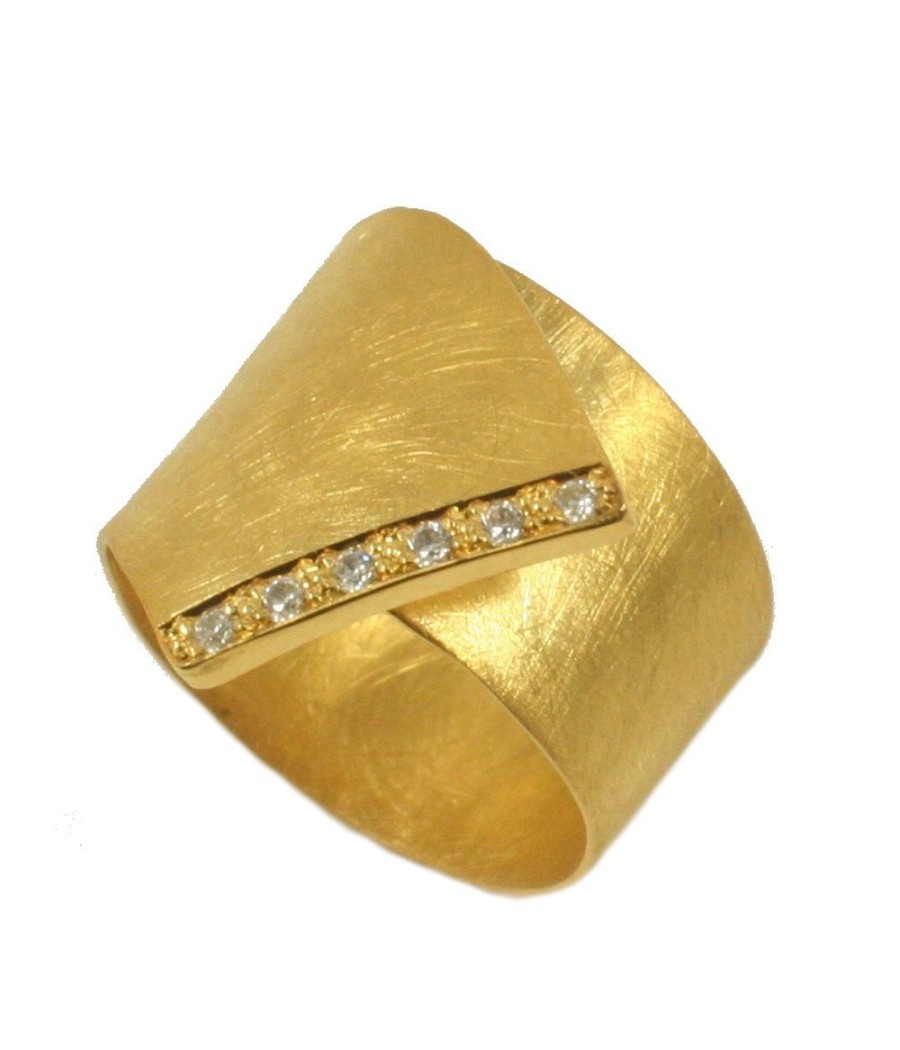 Handmade 14K Gold Ring with White Zircon – Greek Design, Size 55