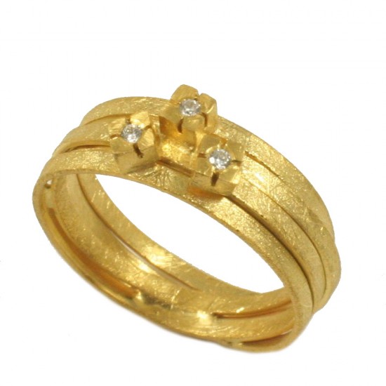 Ring in satin gold K14 handmade and zircons in white color on the head RB76