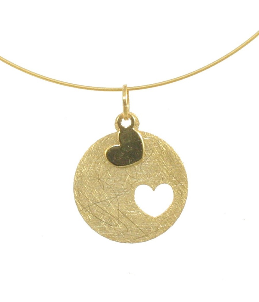 Handmade 14K satin gold pendant with heart design