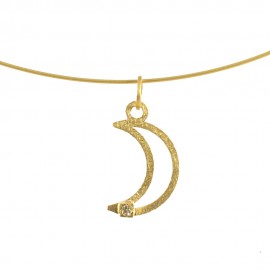 Pendant in satin gold K14 handmade with moon design and zircon in white color PB190